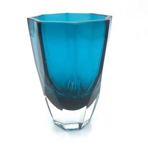 Seda Glass Vase Sweden 6 In Turquoise Blue Glass Clear Bottom Octagon Art Glass